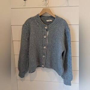 Mango Heathered Blue Button-Up Cardigan, Medium
